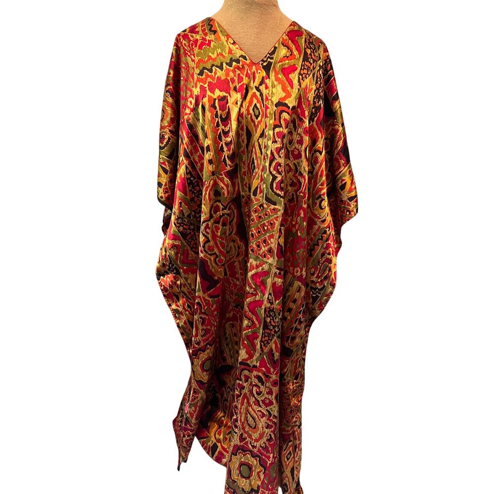 Vintage Winlar Abstract Mumu Kaftan Maxi dress Loungewear satin feel one size